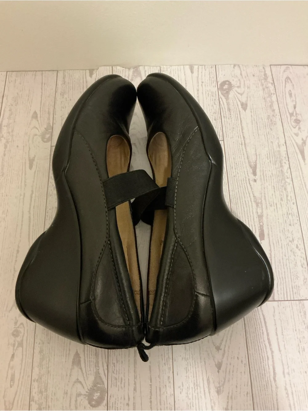 Women’s Black Leather Wedge Mary Jane Comfort Shoes